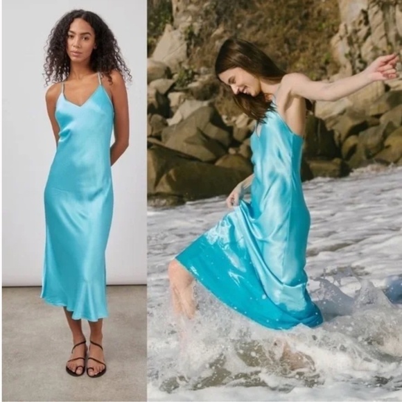 Rails Kaiden Silk Midi Slip Dress Womens Size Small Azure Blue Aqua Retails $238 - Picture 2 of 9